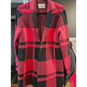 Old Ranch Plaid Open Front Cardigan Sweater Women's Medium Red Black Cozy